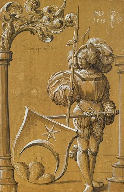 Scheibenriss mit Schildhalter und dem Wappen Jenner by Hans Rudolf Manuel, 1518 — digital art print download