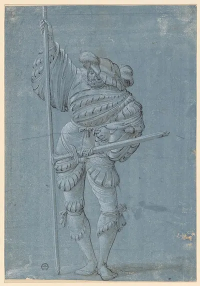 Standing warrior with a spear by Hans Rudolf Manuel — digital art print download