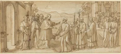 The Meeting of San Carlo Borromeo and San Filippo Neri by Итальянская школа, c. 1600 — digital art print download