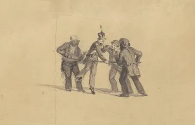 Study for 'Militia Training' (recto) by James Goodwyn Clonney, c. 1841 — digital art print download
