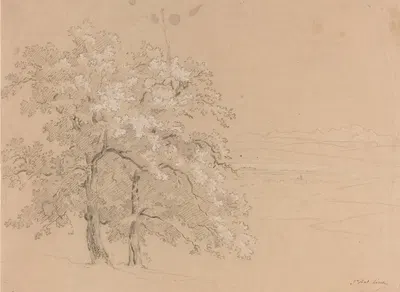 Sunlit Trees Before a Panoramic Landscape by Жан-Антуан Линк — digital art print download
