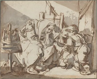 A Tired Woman with Two Children by Жан-Батист Грёз, 1750-1761 — digital art print download