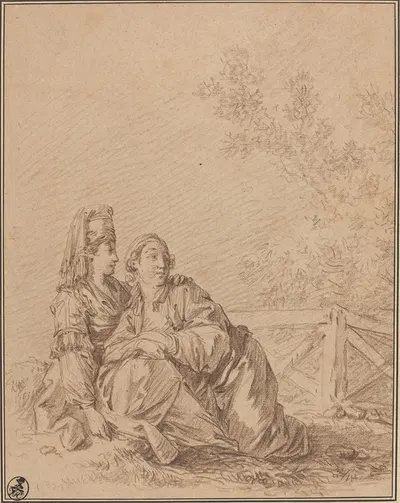 Two Russians Seated in Landscape by Jean-Baptiste Le Prince — digital art print download