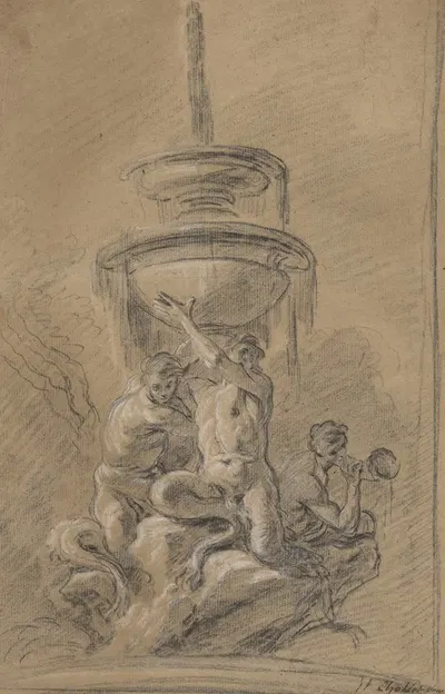 A Fountain with Three Tritons by Joseph Ignace François Parrocel — digital art print download