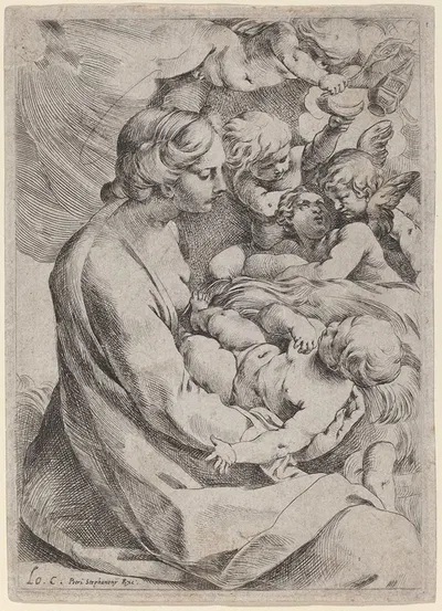 Madonna and Child with Angels by Лудовико Караччи — digital art print download