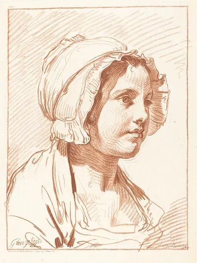 Head of a Young Woman Wearing a Cap by Louis-Marin Bonnet — digital art print download