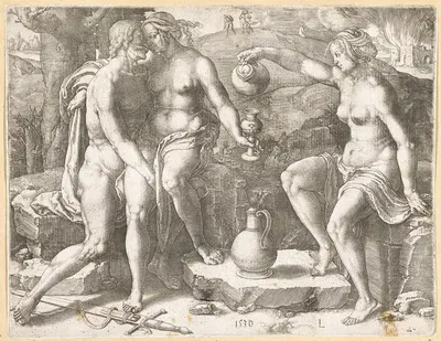 Lot and his daughters by Лукас Ван Лейден, 1530 — digital art print download