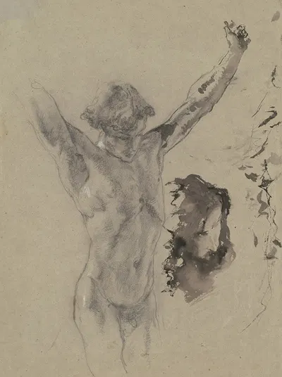 Study of the Figure and Head of Christ in 'Christ on the Cross and Mary Magdalene' by Mosè Bianchi, c. 1879 — digital art…