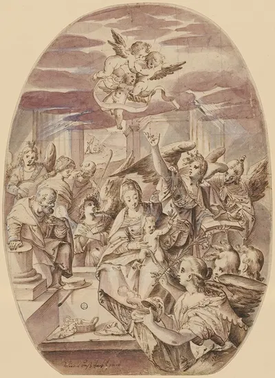 Die Geburt Christi (Anbetung des Kindes durch die Engel) by Niklaus Bock, 1619 — digital art print download