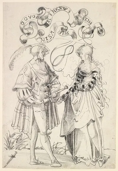 Edelmann und Fräulein im Gespräch (Die Herausforderung eines Freiers) by Niklaus Manuel — digital art print download