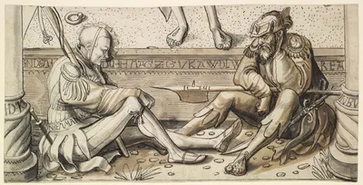 Fragment eines Scheibenrisses mit zwei Grabwächtern by Niklaus Manuel, 1515 — digital art print download