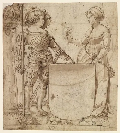 Schildbegleiterpaar mit leerem Wappenschild by Niklaus Manuel, 1520 — digital art print download