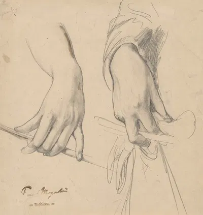 A Left Hand Holding a Staff and a Right Hand Holding a Glove and Riding Crop by Paul Friedrich Meyerheim — digital art…