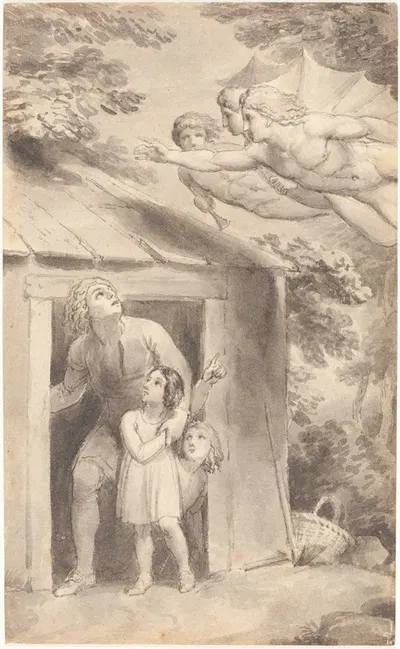 Peter and His Children Visited by Three Flying Figures by Томас Стотард, c. 1783 — digital art print download