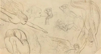 Sheet of Studies with Angels and Cowering Figures (Illustration for Macklin's Bible) by Томас Стотард, c. 1791 — digital…