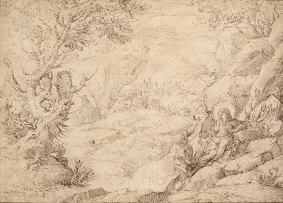 Landscape with The Temptation of Christ by Агостино Караччи — digital art print download