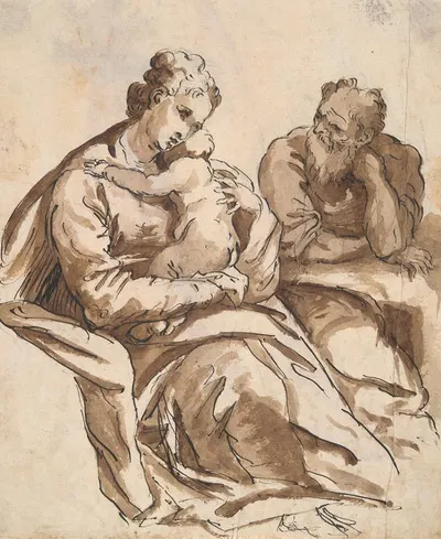 The Holy Family (recto); Study of a Leg by Агостино Караччи — digital art print download