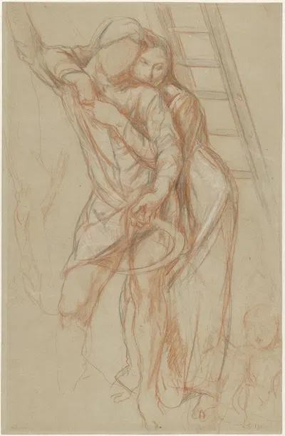 Vrouw omhelst een man leunend tegen een boom by Чарльз Хаслвуд Шеннон, 1985 — digital art print download