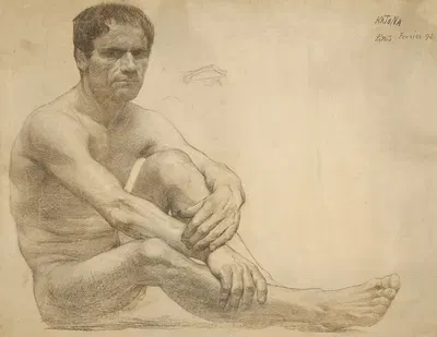 Study of a sitting male nude by Ferdinand Katona — digital art print download