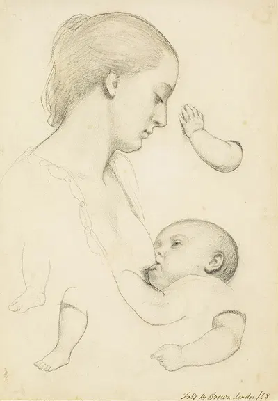 Infant's Repast – Study of a Mother and Child with separate Arm and Leg Studies of the Child by Форд Мадокс Браун — digital…