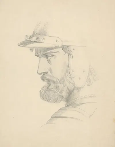 Man's head with a helmet by František Klimkovič — digital art print download