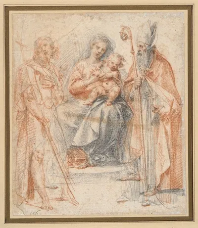Madonna and Child with St. John the Baptist and St. Augustine by Giuseppe Cesari — digital art print download