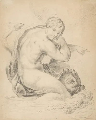 Woman with a dolphin by Гюла Бенцур — digital art print download