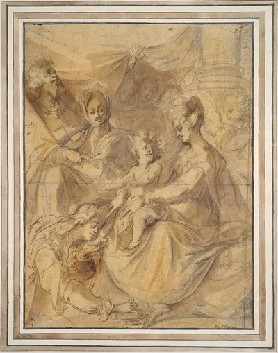 Holy family with Saints Anne and Mary Magdalene by Jacques Bellange — digital art print download