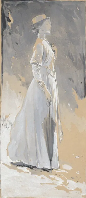 Young woman in white; Miss Cynthia – Illustration for 'The House with Cross' by John White Alexander — digital art print…