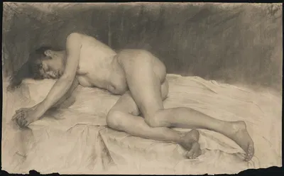 Lying female nude by Йозеф Ханула — digital art print download
