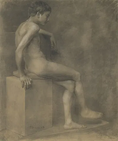 Sitting boy by Йозеф Ханула — digital art print download