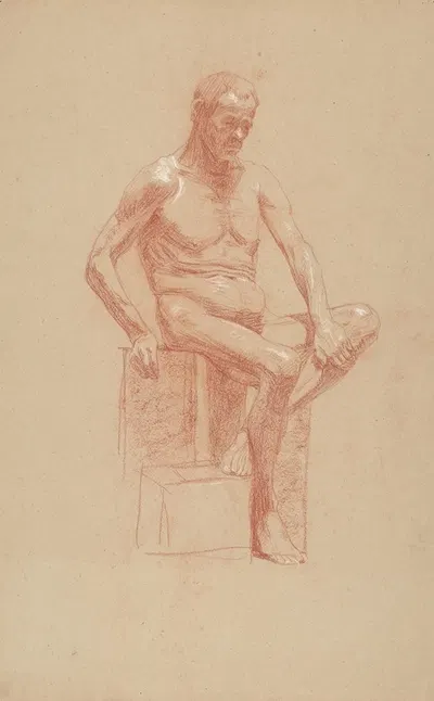 Study of a sitting male nude by Йозеф Ханула — digital art print download