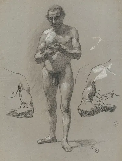 Study of a standing male nude by Йозеф Ханула — digital art print download