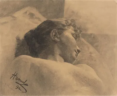 Study of the head of a lying woman by Йозеф Ханула — digital art print download