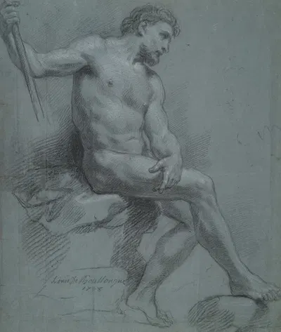 Seated Male Nude in Profile by Louis de Boullogne the Younger — digital art print download