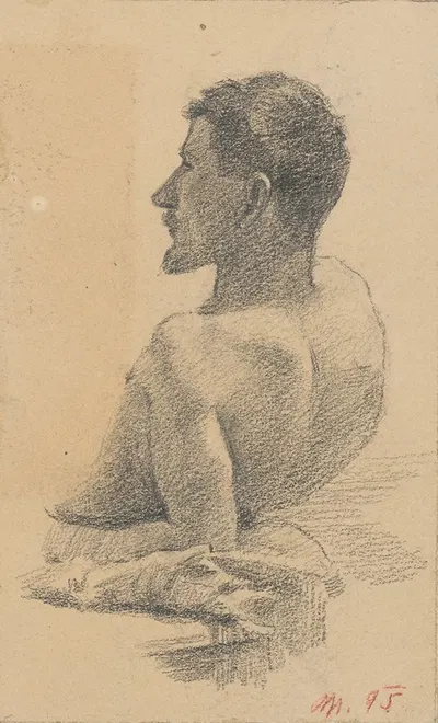 Reclining Male Nude – Waist Up by Милан Томка Митровский — digital art print download