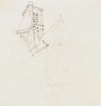 Abside et tour de l'église Saint-Gervais-Saint-Protais. 4ème arrondissement by Фредерик Убро, 1895 - 1905 — digital art…