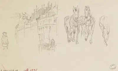 Façades d'immeubles et chevaux by Фредерик Убро, 1895 - 1905 — digital art print download
