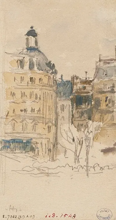 Place bordée d'immeubles by Фредерик Убро, 1895 - 1905 — digital art print download