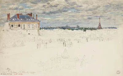 Terrasse du château de Saint-Cloud, Saint-Cloud, Paris et la tour Eiffel by Фредерик Убро, 1899 — digital art print download
