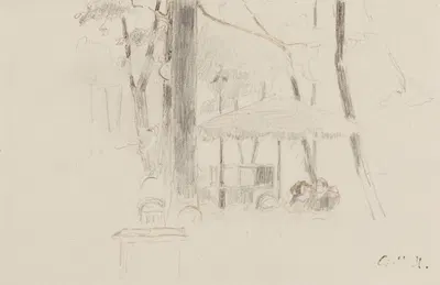 Couple dans un parc, sous un parasol by Жорж Юго — digital art print download