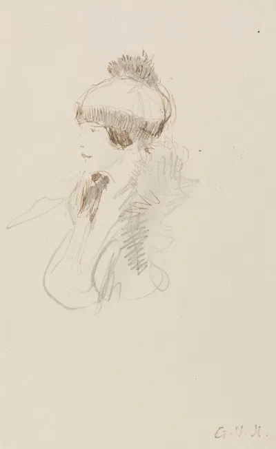 Femme en buste de profil coiffée d'un bonnet by Жорж Юго — digital art print download
