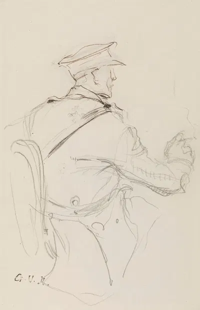 Homme assis vu de dos en uniforme by Жорж Юго — digital art print download