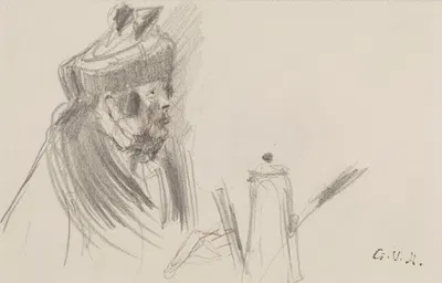 Personnage en buste devant une cafetière by Жорж Юго, 1910-1920 — digital art print download