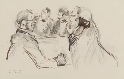 Quatre personnages dans un café by Жорж Юго — digital art print download