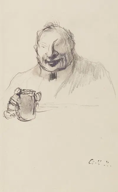 Un homme en buste tenant un verre dans la main droite by Жорж Юго — digital art print download