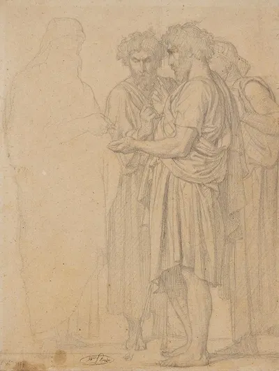 Groupe de trois hommes drapés by Жан-Ипполит Фландрен, 1858 — digital art print download