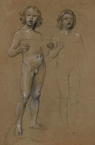 Deux garçons nus chantant by Люк-Оливье Мерсон — digital art print download