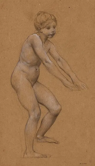 Fillette nue debout de trois-quarts à droite, les mains en avant by Люк-Оливье Мерсон — digital art print download