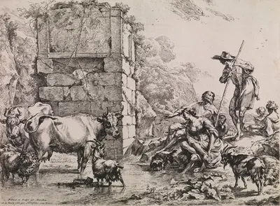 Cow Drinking by Николаес Питерсз. Берхем, 1680 — digital art print download